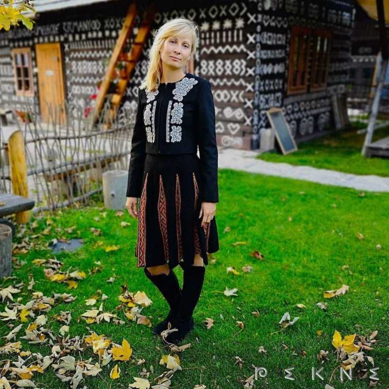 Sukňa Strážov 11klin+pás veľ. S (36-38) - vlnená pletená sukňa inšpirovaná čičmanským krojom